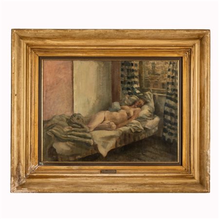 Andrea  Gastaldi (Torino, 1826 - Torino, 1889) 
NUDO DISTESO XIXsec.
olio su tela cm 46x59; con cornice cm 70x85