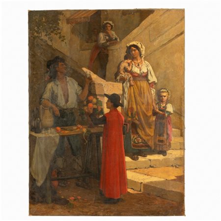 Louis  Tytgdat (firma_di) (Lovendegem, 1841 - Gand, 1918) 
L'acquaiolo 
olio su tela cm 103,5x78,5; con cornice 115x85,5