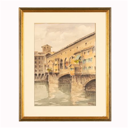 Giuseppe Capineri (1923 - 1994 ) 
Ponte Vecchio 
acquerello su carta cm 41x30; con cornice cm 56x45,5