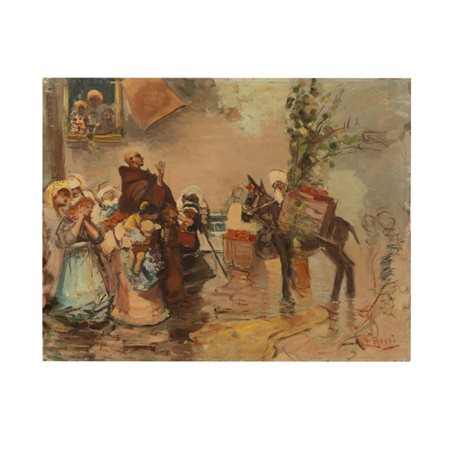 Lucius Rossi (Roma, 1846 - Parigi, 1913) 
La processione 
olio su tela applicata su cartoncino cm 29x38