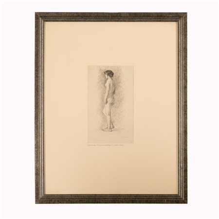 Salvatore  Postiglione (Napoli, 1861  - Napoli, 1906) 
Studio di nudo femmininle 
china su carta cm 18,5x11; con cornice cm 46x36