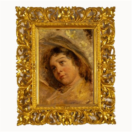  
Ritratto di fanciulla con cappello Fine XIX secolo
olio su tela cm 36x24; con cornice cm 51x43