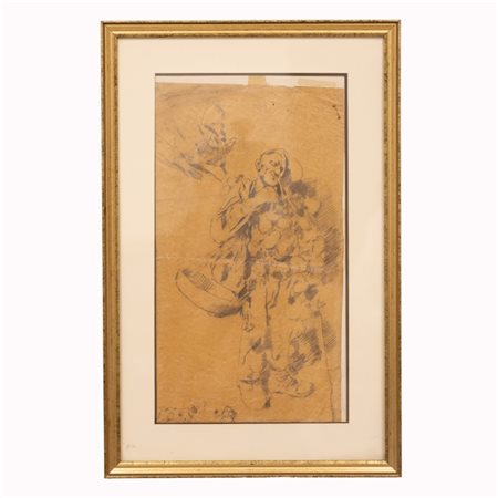 TITO PELLICCIOTTI (attribuito a) (Barisciano, 1871 - Barisciano, 1950) 
Studio per " il  venditore di cipolle"  
disegno su carta di riso cm 55,5x31,5; con cornice cm 65,5x42,5