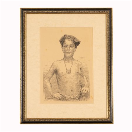 Basilio Cascella (Pescara, 1860 - Roma, 1950) 
Giovinetto in costume 
Litografia cm 35,5 x 25,5; con cornice cm 48x38