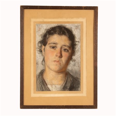Francesco Paolo Michetti (Tocco da Casauria, 1851 - Francavilla al Mare, 1929) 
Ritratto di giovane fanciulla 
tecnica mista su cartoncino cm 44,5x30; con cornice 65x49