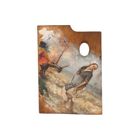  
Tavolozza dipinta con giovane donna sulla battigia 1890
 cm 32x23,2