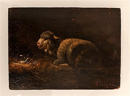 Giuseppe  Palizzi (Lanciano, 1812 - Parigi, 1888) 
Pecorella nella stalla 
 cm 9 x 12,5