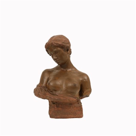 Costantino  Barbella ( Chieti, 31 gennaio 1853 -  Roma,  5 dicembre 1925) 
Scultura in terracotta "Pensierosa" 1902
Scultura in terracotta cm  27x19x15