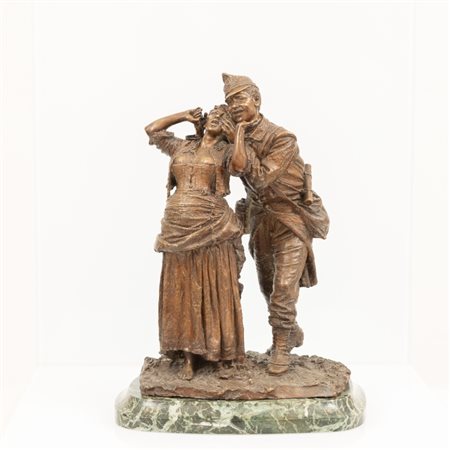 Costantino  Barbella ( Chieti, 31 gennaio 1853 -  Roma,  5 dicembre 1925) 
Scultura in bronzo "Il ritorno del soldato" 1892
scultura in bronzo con base in marmo verde cm 35,5 x 21,5 x 19,5