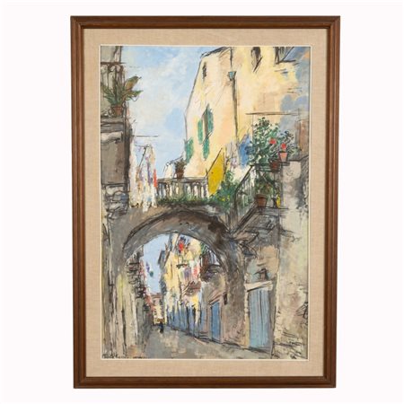 Michele Cascella (Ortona, 07/09/1892 - Milano, 31/08/1989) 
"via di Ortona" 1967
olio su tela cm 93x61; con cornice cm 107x73