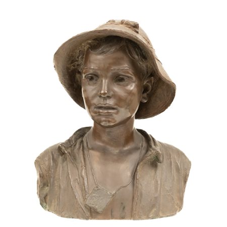 Costantino  Barbella ( Chieti, 31 gennaio 1853 -  Roma,  5 dicembre 1925) 
Scultura in bronz "Il Campagnolo" 
mezzobusto in terracotta cm 41x33x23