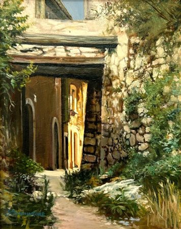 G. Bucchiarone  
Scorcio di paese 
olio su tela cm 50x38,5; con cornice cm 65x55