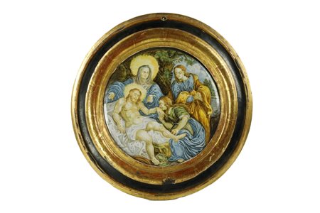 Francesco Saverio Grue (Castelli, 1731 - Napoli, 1800), "Deposizione", ultima decade del XIX secolo, diametro cm 28; con cornice coeva cm 40