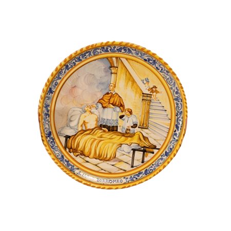 Gino Pardi  
Piatto raffigurante San Carlo Borromeo che porge la comunione ad un appestato 
 diametro cm 30