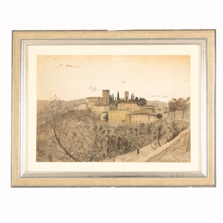 Michele Cascella (Ortona, 07/09/1892 - Milano, 31/08/1989) 
Montecatini Alto 926 
tecnica mista - china e acquerello - su cartoncino  cm 47x70; con cornice cm 71x82