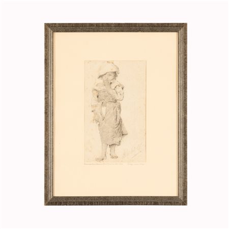 Francesco Paolo Michetti (Tocco da Casauria, 1851 - Francavilla al Mare, 1929) 
Importante disegno  1870 - 1890
Grafite e carboncino su carta cm 28x17,3; con cornice cm 45,3x35,5