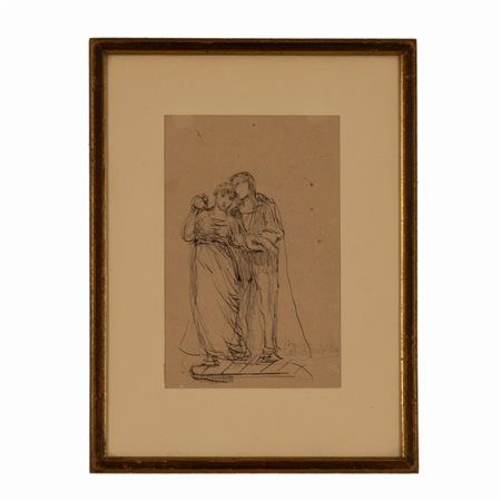 Costantino  Barbella ( Chieti, 31 gennaio 1853 -  Roma,  5 dicembre 1925) 
Studio preparatorio a china e lapis 
 cm 21x13; con cornice cm 32x24,5