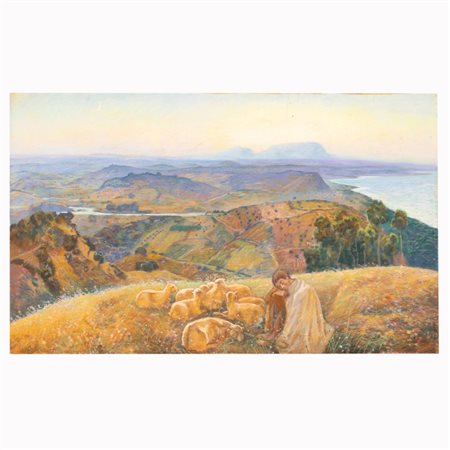 Tommaso Cascella (Ortona, 1890 - Pescara, 1968) 
"ABRUZZO AL TRAMONTO"      
pastello su carta  h 77,5 x 126 L  cm 