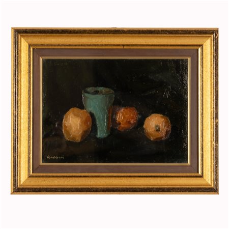Amleto Cencioni (L'Aquila, 1906 - L'Aquila, 1994) 
Natura morta 
olio su cartone telato cm 30x45