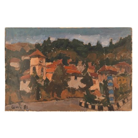 Giuseppe Centi (Rieti, 1904 - L'Aquila, 1983) 
Scorcio di paese 
olio su tavola cm 35x52