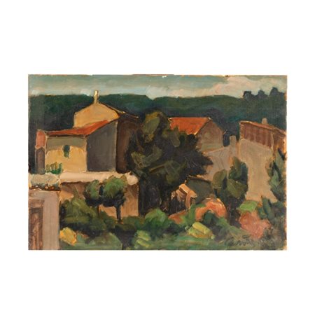 Giuseppe Centi (Rieti, 1904 - L'Aquila, 1983) 
Paesaggio 
olio su cartone telato cm 35x50