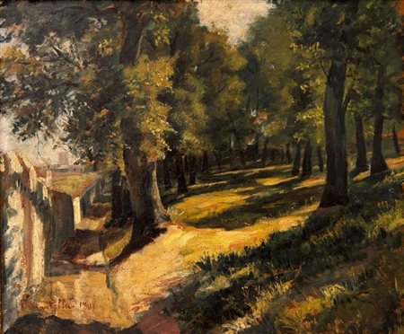 Luigi Martella (Vasto, 1911  - 1978) 
"Al limitar del bosco" 
Olio su cartone cm 36,5x44