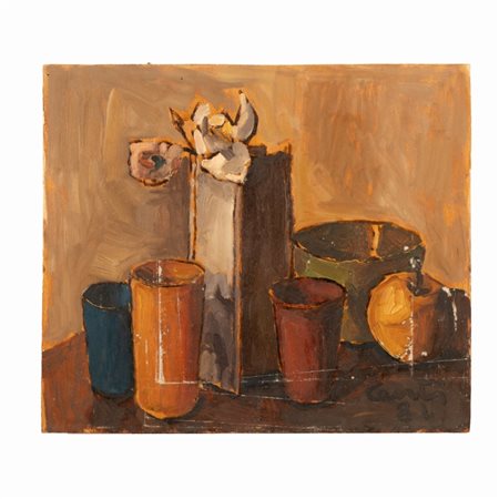 Giuseppe Centi (Rieti, 1904 - L'Aquila, 1983) 
Centi Natura morta 
olio su masonite cm 36,5x42