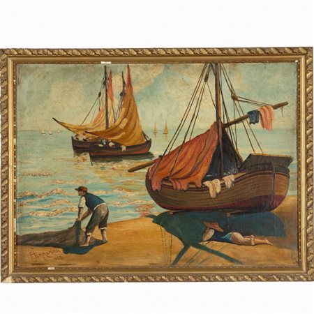 Ferdinando Iammarino  
Ritorno dalla pesca 1942
olio su tela cm 52x72; con cornice cm 59x79
