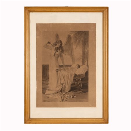 Basilio Cascella (Pescara, 1860 - Roma, 1950) 
Il suono di un angelo 
litografia riportata su cartoncino cm 62,5x44