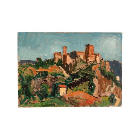 Giuseppe Centi (Rieti, 1904 - L'Aquila, 1983) 
 Paesaggio rurale 
olio su cartone  cm 26x36