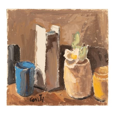 Giuseppe Centi (Rieti, 1904 - L'Aquila, 1983) 
Natura morta 
olio su cartone  cm 30x31