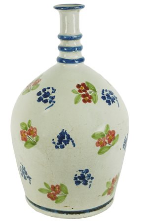 Manifattura di Castelli dell'ultimo quarto del XIX secolo  
Grande bottiglia in maiolica con decoro floreale 
 altezza cm 32