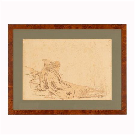 Basilio Cascella (Pescara, 1860 - Roma, 1950) 
I due pescatori 
litografia cm 36,5x54; con cornice cm 55x73,5