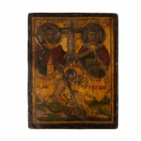  
Icona da viaggio "San Giorgio ed il drago" XIX sec
Olio su tavola cm 15x11,5