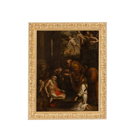  
ULTIMA COMUNIONE DI S.GIROLAMO - Emilia XVII sec -  
Olio su rame  cm 58x45; con cornice cm 69x55,5