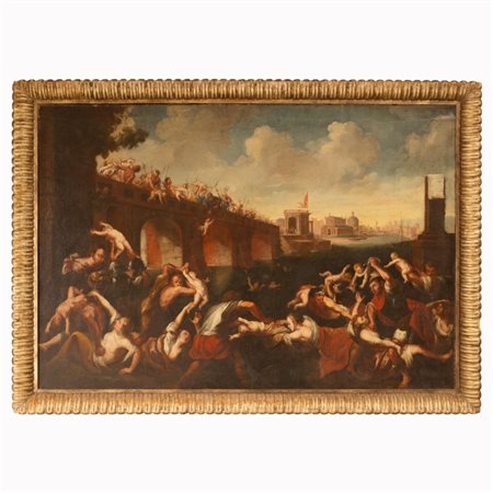 Joseph Heintz il Giovane (attribuito a) (Augusta, 1600 - Venezia, 1678) 
"Strage degli Innocenti" XVII secolo
Olio su tela cm 115x168; con cornice cm 132x181