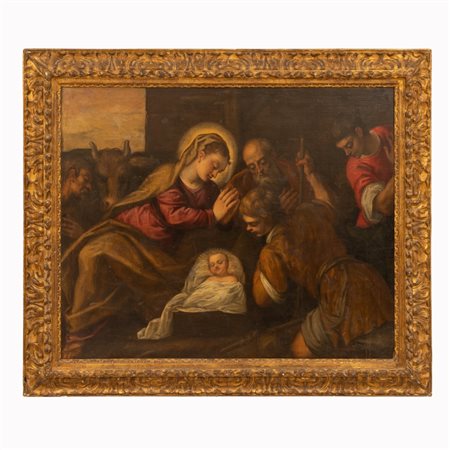 PALMA IL GIOVANE (attribuito a) (VENEZIA,  settembre 1549 - VENEZIA, 17 ottobre 1628) 
NATIVITA'  XVI sec
Olio su tela  cm 94x116; con cornice cm 120x143