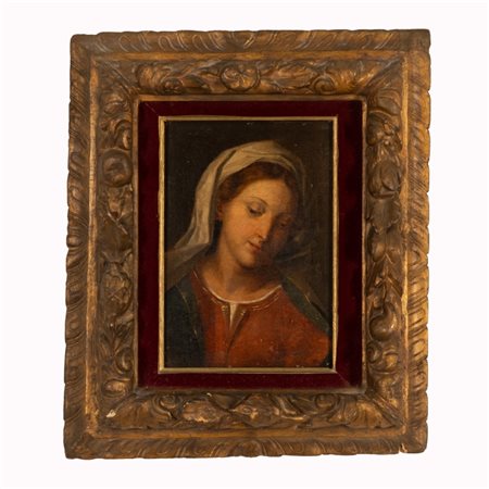  
Vergine  fine XVII inizi XVIII secolo
olio su tela cm 25,5x18; con cornice 41,5x35,3