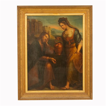 Lavinia Fontana (ambito di) (Bologna,  24 agosto 1552 - ROMA,  11 agosto 1614) 
"La Samaritana  al pozzo" XVII secolo
olio su tela  cm 103x76; con cornice cm 129x102