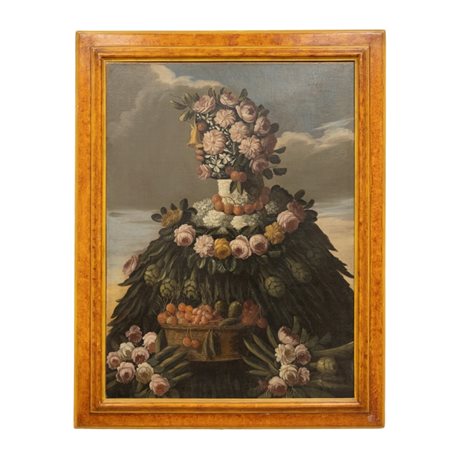 Giovanni Stanchi (maniera di)  
Allegoria di inizio estate Seconda metà XVII secolo
olio su tela cm 99x73; con cornice cm 117x91