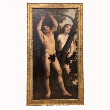 Pietro Della Vecchia (Venezia, 1603 - Vicenza, 1678) 
Adamo ed Eva XVII sec
olio su tela cm 172x92; con cornice cm 195x115
