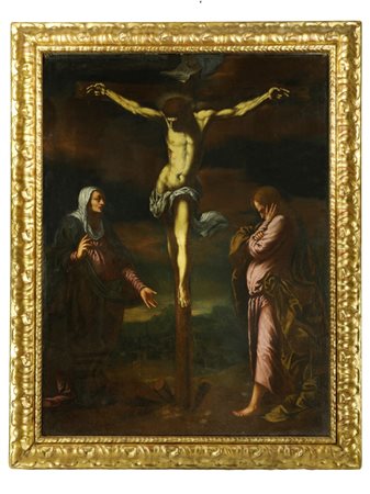 Pittore veneto del XVII secolo  
Cristo crocifisso con Madonna e San Giovanni Evangelista 
olio su tela  cm 131x98; con cornice cm 154x120