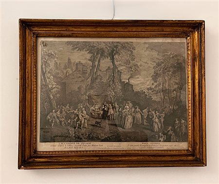 Nicolas De Larmessin (1684 - 1756) 
L'Accordèe de Village 
incisione cm 45x59,5; cono cornice cm 57x71