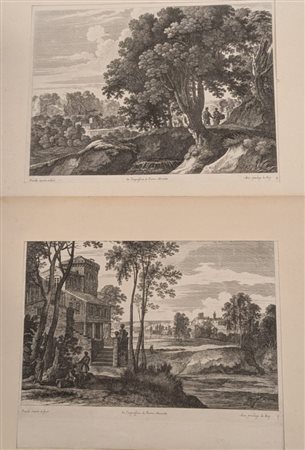 Gabriel Perelle (Vernon, 1604 - Parigi, 1677) 
Lotto di 2 incisioni tratte da De L'impression de Pierre Mariette avec Privilege du Roy 
 cm 29,5x42