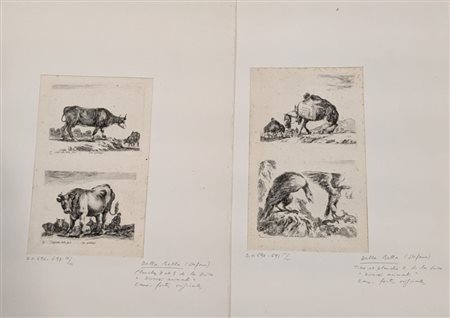 Stefano Della Bella (Firenze, 1610 - Firenze, 1664) 
Lotto di due acqueforti tratte da Diversi Animali Fattii 
 cm 26,5x18