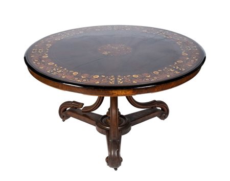  
Tavolo Vittoriano inglese intarsiato XIX secolo
 Altezza x diametro: 72 x 130 cm
