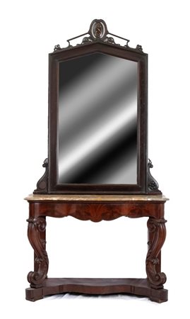  
Consolle con specchiera Luigi Filippo italiano  XIX secolo
 Altezza x larghezza x profondità: 95 x 134 x 54 cm.