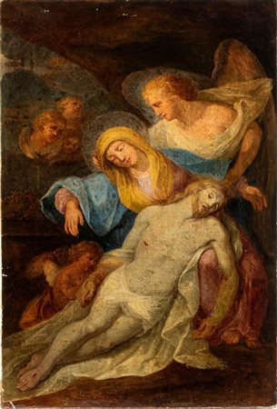 Artista centro-italiano, XVIII secolo  
Compianto su Cristo morto 
Olio su tela cm. 59x40