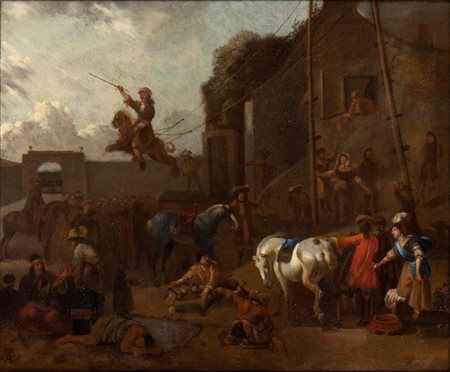 Jan Miel (cerchia di) (Beveren, 1599 - Torino, 1663) 
Festa in villaggio Fiandre, XVII Secolo
 Altezza x larghezza: Cornice 67 x 78 cm  Telaio 55 x 67 cm