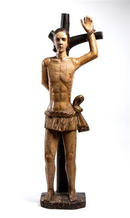  
Scultura italiana raffigurante San Sebastiano Area Alpina, XVII secolo
 Altezza x larghezza x profondità: 140 x 50 x 35 cm.